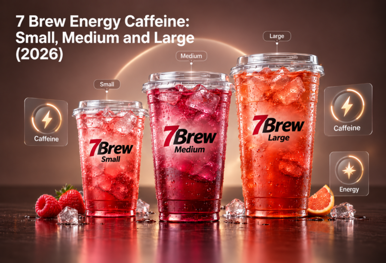 How much caffeine is in a 7 Brew Energy drink: 67 mg small, 105 mg medium and 133 mg large