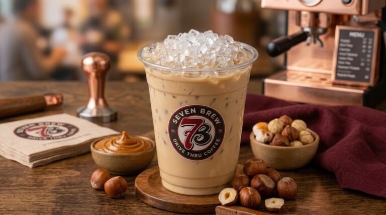 7 Brew Original Pumpkin Blondie Breve - creamy iced espresso breve in a 7 Brew cup