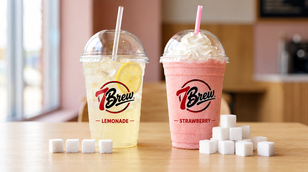 7 Brew Calories: Every Drink, Size and Prep (2026) 1 7 Brew iced lemonade and frozen lemonade - calories and sugar by size