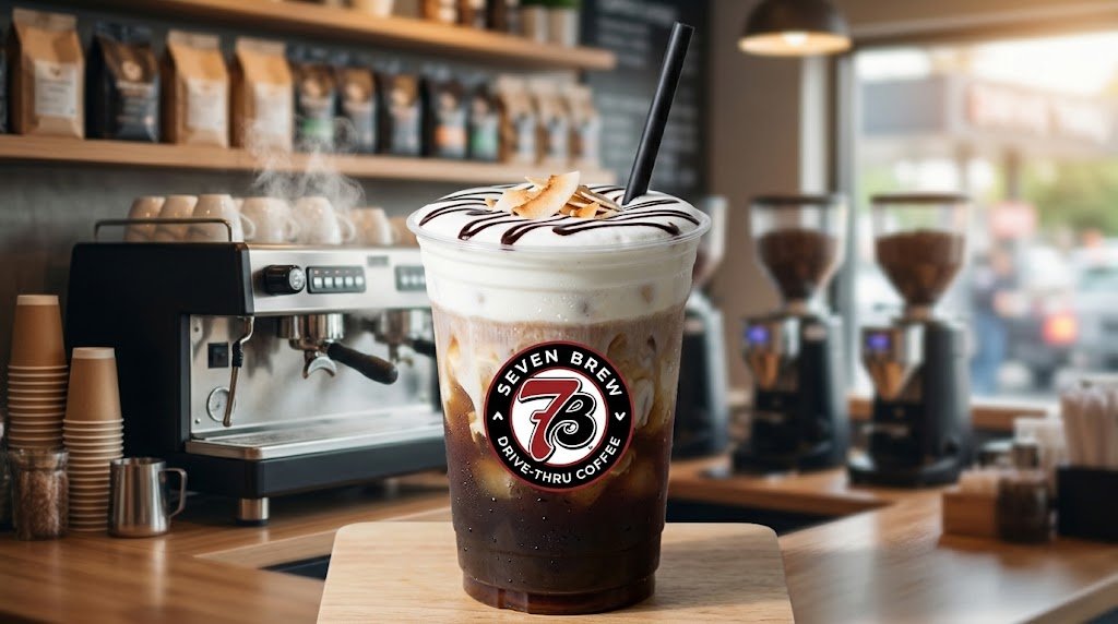 7 Brew Panda Cold Brew with cold foam and dark chocolate drizzle