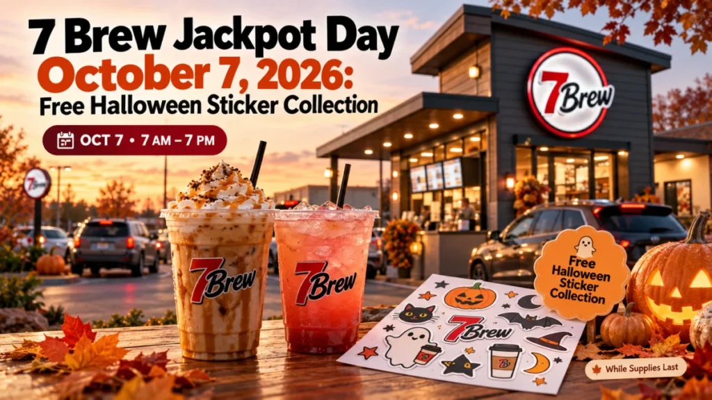 7 Brew Jackpot Day October 7, 2026: free Halloween sticker collection, 7 AM to 7 PM, while supplies last